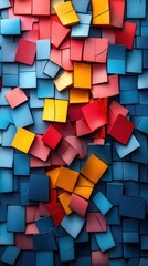 Colorful abstract arrangement of squares in various shades and sizes.