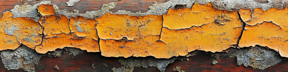 Obraz premium The weathered texture of old wood grain, peeling paint and exposed metal create an industrial-inspired composition.