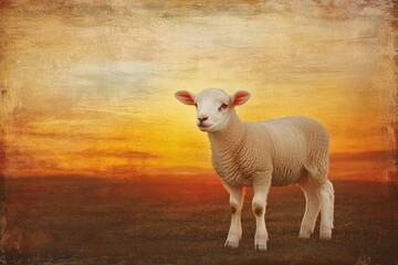 Obraz premium Adorable Lamb Against Sunset Background