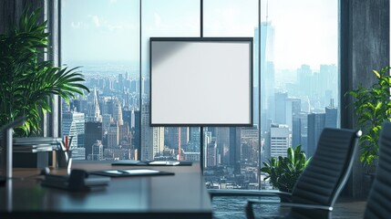 Fototapeta premium Blank Canvas in Modern Office with City View