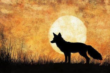 Fox silhouette dream like illustration.