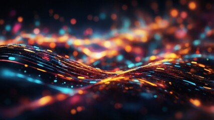 Vibrant abstract light patterns flowing in a dynamic wave design at night