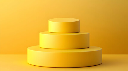 Three Yellow Cylindrical Platforms Arranged in a Stacked Formation Against a Yellow Background