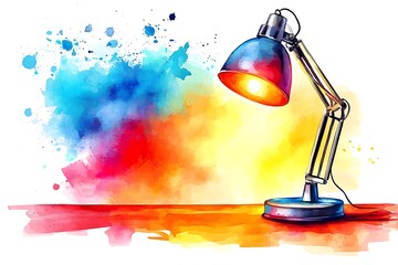Vibrant Watercolor Desk Lamp Illuminated Ideas and Creative Inspiration. 
