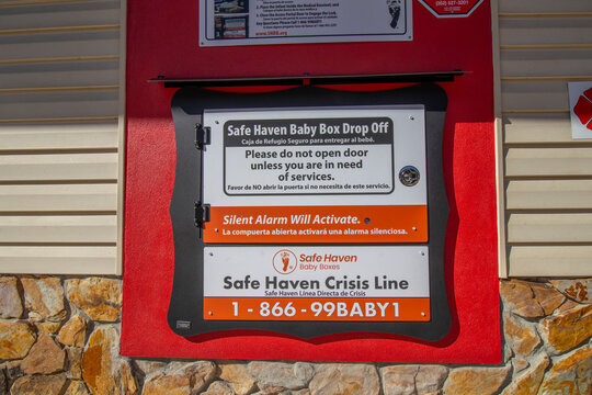 Crystal River,  Florida, November 17, 2024: A  newly installed Safe Haven Baby Box at Fire Station 7 in Crystal River, Florida,surrender,birth,newborn,