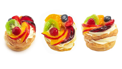 Home made cake with cream and fruit isolated