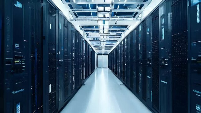 4K cutting edge technology modern storage systems room system network database cyberspace hardware three-dimensional abstract ai blue business cloud communication computer computing connection cyber