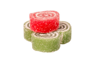 Jelly sweet candy roll isolated on a white background. Marmalade candy.