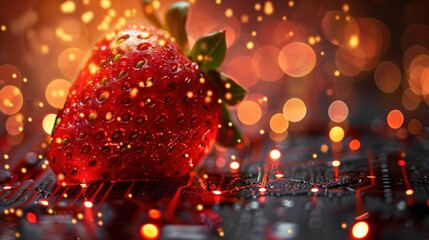 Red Strawberry in a Glowing Bokeh Background