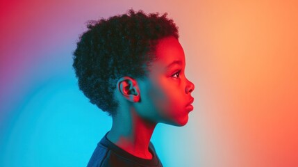 Profile of a child against a colorful gradient background.