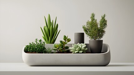 Sleek and Modern Concrete Planter with Minimalist Succulent Display Featuring Geometric Architectural Design Sculptural Agave Echeveria and Jade Plants