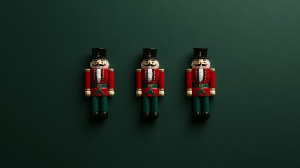 green christmas background with nutcracker and  with copyspace