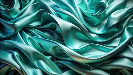 Obraz premium Elegant Double Exposure Photography with Blue Green Silk Satin Background and Soft Wavy Folds for Generative AI Content