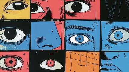 Creative Poster Design Featuring Multiple Artistic Eyes in Bold Colors and Unique Styles for Eye-Catching Visual Appeal and Artistic Expression