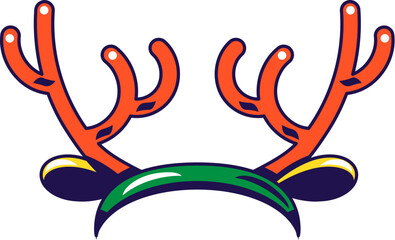 Vector graphic illustration of reindeer headband in cartoon style. Headwear for party or carnival. The icon is perfect for web design, decorative elements, print, stickers, or social media. The image 