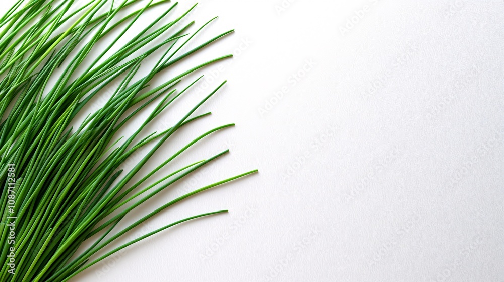 Aufkleber isolated on white background chives with long slender green stems aligned in a minimalist arrangemen