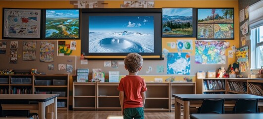 Young Boy Exploring the World Through Educational Technology in Classroom
