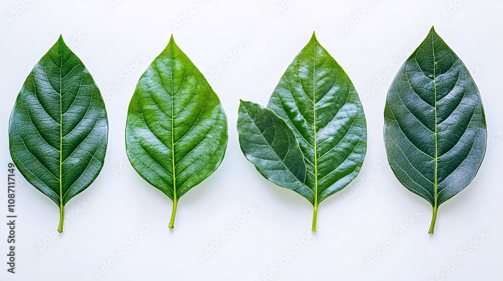 Poster isolated on white background bay leaves fanned out evenly to create a natural flow emphasizing their
