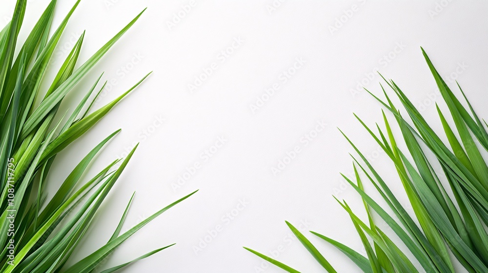 Poster Isolated on white background bunch of chives with clean-cut ends arranged in parallel lines for a modern herb look and side empty space for text Stockphoto style