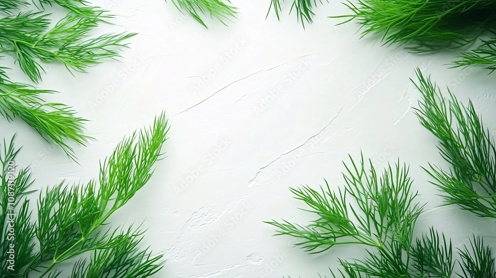 Fototapete isolated on white background single dill sprig with its fine green leaves spread naturally for an el