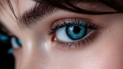 Obraz premium A woman with blue eyes and blue eyeliner