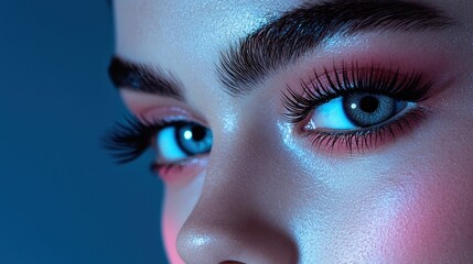 Fototapeta premium A woman with long eyelashes and blue eyes