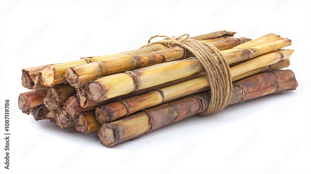 Poster isolated on white background lemongrass stalks tied together with a natural twine bundle highlightin