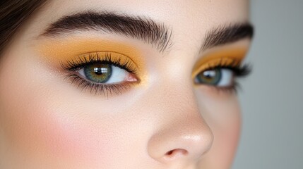Naklejka premium A woman with green eyes and yellow eyeshadow