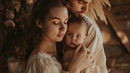 Fototapeta premium Mary and Joseph with baby Jesus portrait