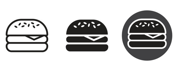 Hamburger line icon vector set, burger icon vector set in three different style isolated on white background.