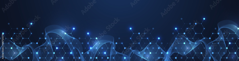 Aufkleber molecular abstract structure and genetic engineering dna. healthcare and medicine background concept