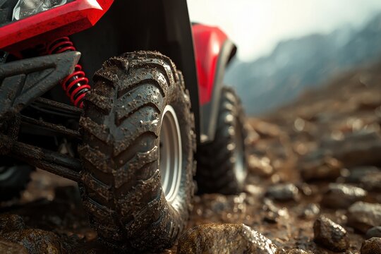 ATV rollover in rugged terrain, off-road accident, 3D illustration