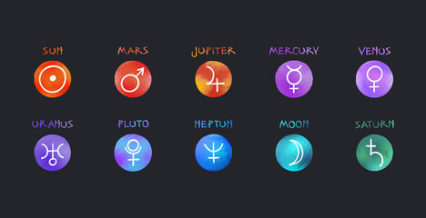Planetary Named Glyphs Vector Icon Set © irocket