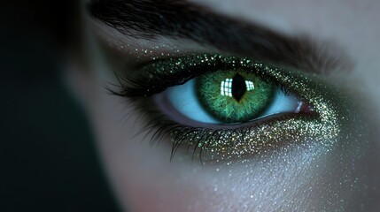 A woman's eye is covered in glitter