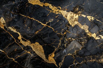 Image of Deep black marble pattern with golden veins. Texture for background usage