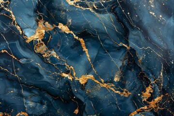Fototapeta premium Image of Navy blue dark marble pattern with golden veins. Texture for background usage