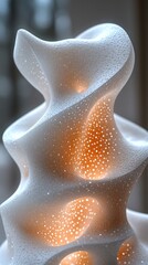 Naklejka premium Abstract sculptural lamp with glowing elements and textured surface.