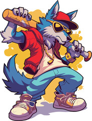 PrintWolves, baseball, graffiti, cartoon, vector, illustration, animal, fun, monster, funny, clown, art, woman, halloween, tiger, zombie, drawing, character, sport, mascot, comic