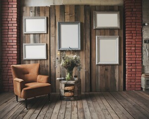 Multiple Frames mockup,  Living room wall poster mockup. Interior mockup with house background. Modern interior design. Decorating