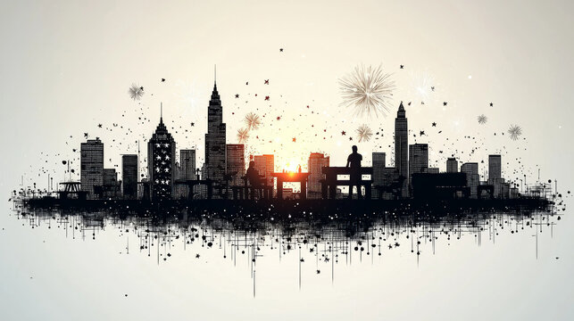 family gathers festive Fourth July barbecue savoring food and laughter as colorful fireworks light up night sky symbolizing national pride and unity. - Powered by Adobe