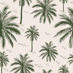 Hawaiian vector hand drawn seamless pattern with green palms