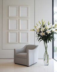 Frames mockup. Living room wall poster mockup. Interior mockup with house background. Modern interior design. 