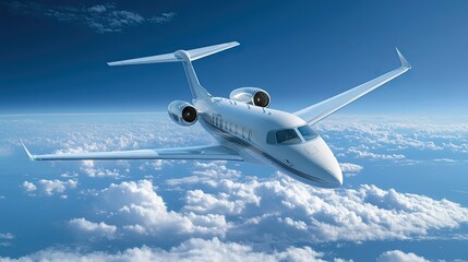 Obraz premium A Private Jet Soaring Above Fluffy White Clouds in a Blue Sky