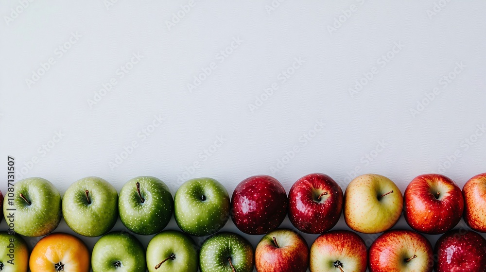 Aufkleber Isolated on white background a cluster of red and green apples displayed with a fresh glossy finish and side empty space for text Stockphoto style