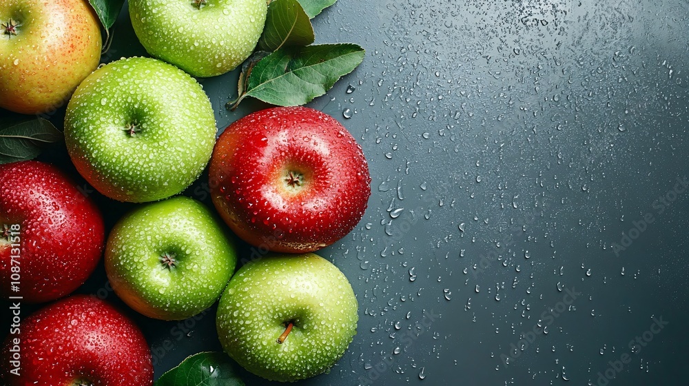 Aufkleber Isolated on white background a cluster of red and green apples displayed with a fresh glossy finish and side empty space for text Stockphoto style