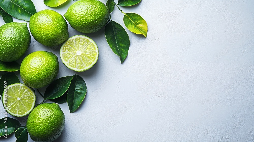 Poster isolated on white background a simple arrangement of green limes paired with lime wedges showcasing 