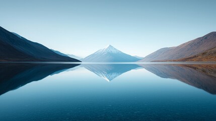 Majestic sunset over tranquil mountain lake, vibrant colors reflecting on still water, ideal for impactful text overlay