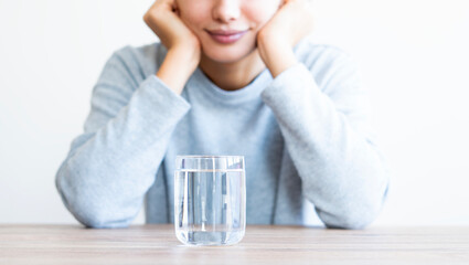 Water concept, Woman Drinking Water on white background