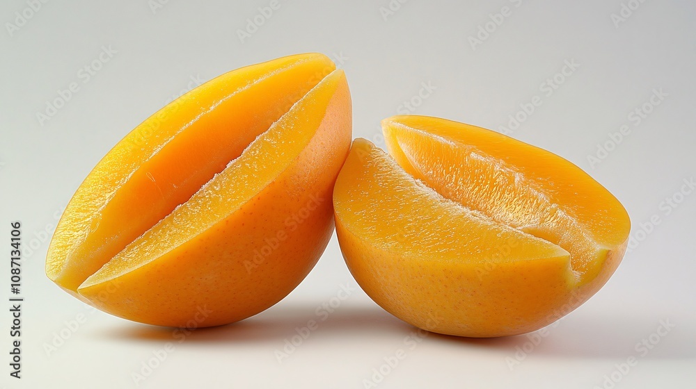 Fototapete Isolated on white background a vibrant starfruit halved and whole showing its unique shape and golden yellow color with side empty space for text Stockphoto style
