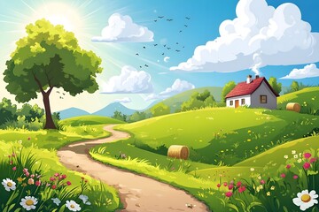 Beautiful autumn mountain landscape. Vector illustration. winter Vector art style landscape. Sunset in mountains illustration, nature, vector, background, hill, sky, mountain, tree, environment,